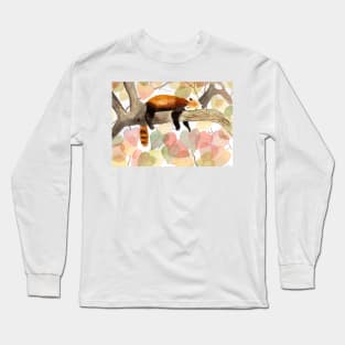 Red Panda with fall foliage Watercolor Illustration Long Sleeve T-Shirt